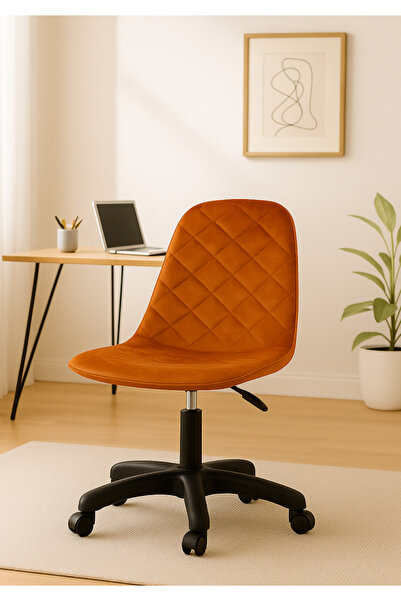 Trojan Study Chair Office Chair with Wheels Tan Babyface Upholstered Black Legs