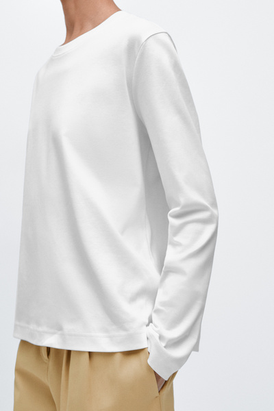 Massimo Dutti %100 pamuklu interlok uzun kollu t-shirt