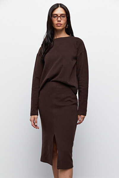 urban focus Slit Midi Length Skirt with Front Detail