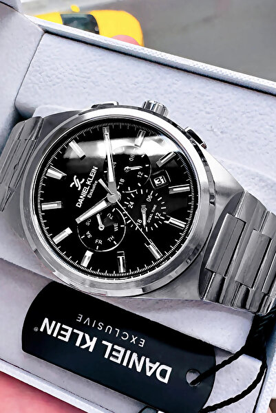 Daniel Klein Exclusive Men's Wrist Watch 3 Atm Waterproof Silver Black Color Steel Cord Gift Bracelet Dke2134C3