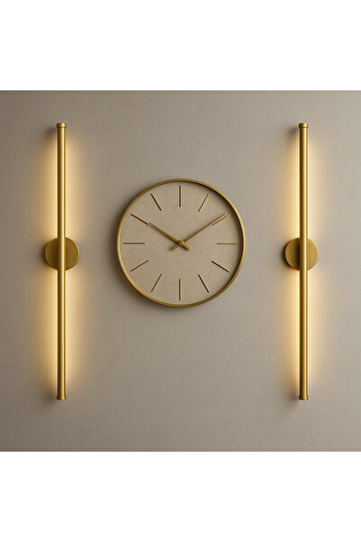 Netzy Modern Kablosuz Pilli Gün Işığı Led Aplik – Eskitme Gold 70 cm | Montajsız Duvar Lambası (Pil Dahil)