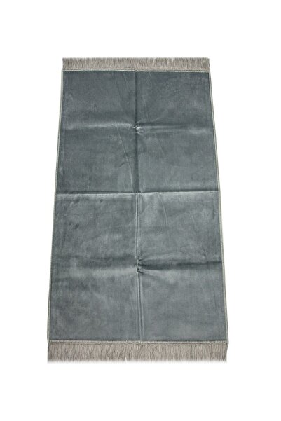 İhvan Gray Luxury Velvet Velvet Prayer Rug - Plain Patterned