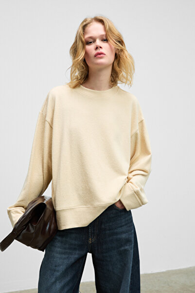 GRIMELANGE Zephira Women's Soft and Flexible Fabric Round Neck Mink Sweatshirt