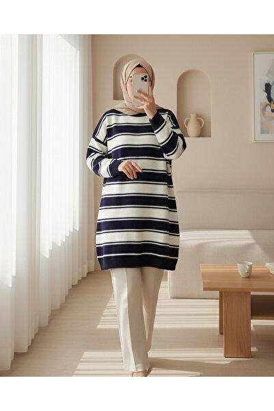 Modamorfo Thick Striped Loose Knitwear Tunic