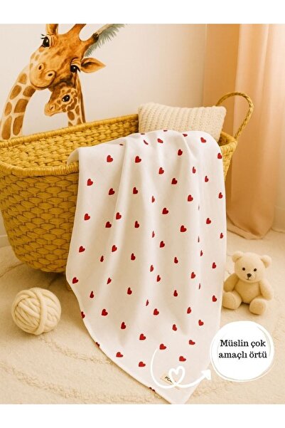Pedimu Red Heart Muslin Blanket Muslin Baby Blanket Unisex Plain 75*75