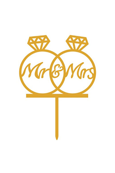 Mirific Party Gold cake topper, 180x131x1.5 mm, "Mr. and Mrs."