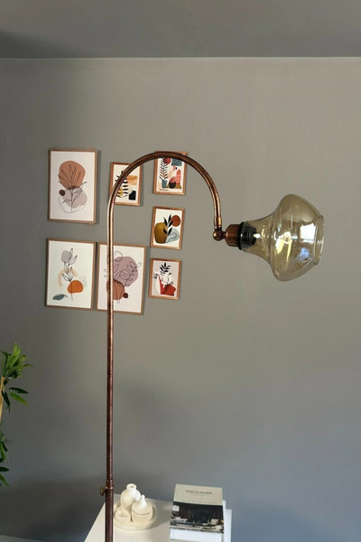 Bamyum Melk Cam Bal Rengi Patina Gövde Lambader Modern Oturma Odası