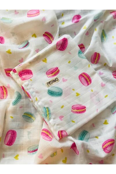 Pedimu Macaron Patterned Muslin Blanket Organic Pink & Mint Muslin Baby Blanket