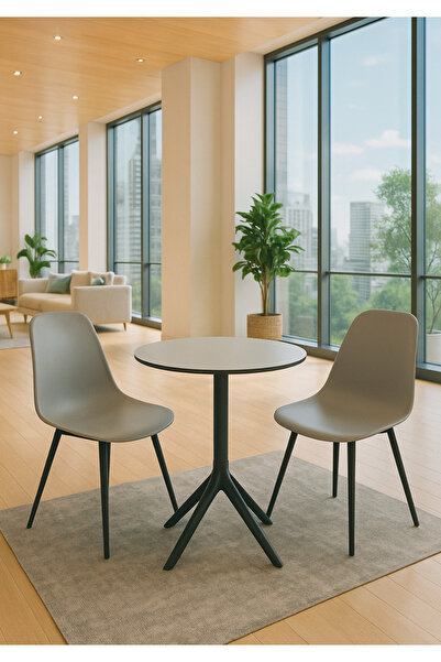Estelia 2 Sandalye 1 Kompakt Masa Plastik Ayaklı Katlanır Bahçe Balkon Bistro Seti 70*70 cm