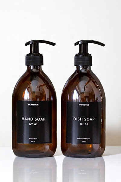 homence Sıvı Sabun Bulaşık Deterjanı Etiketli Amber Cam Şişe Seti 2'li Siyah ...