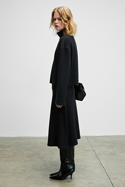 GRIMELANGE Sertre women's soft and flexible fabric midi length black skirt