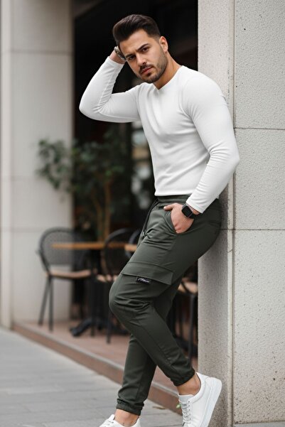 comstar Ανδρικό ελαστικό στη μέση Cargo Pocket Khaki Skinny Sweatpants