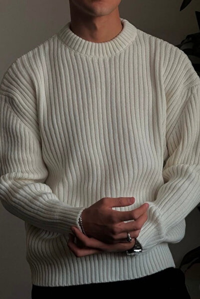 Tarz Cool Men's Black Corded Fabric Knitted Regular Sweater