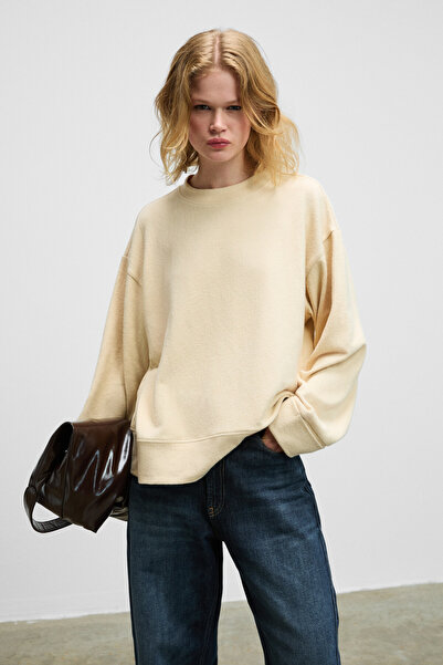 GRIMELANGE Zephira Women's Soft and Flexible Fabric Round Neck Mink Sweatshirt