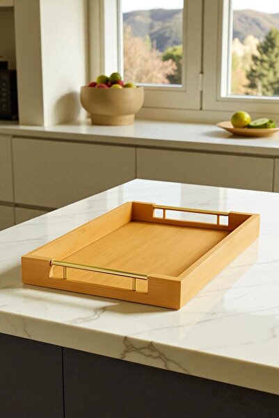 Kitchen Way صينية تقديم بمقبض من الخيزران KW-972