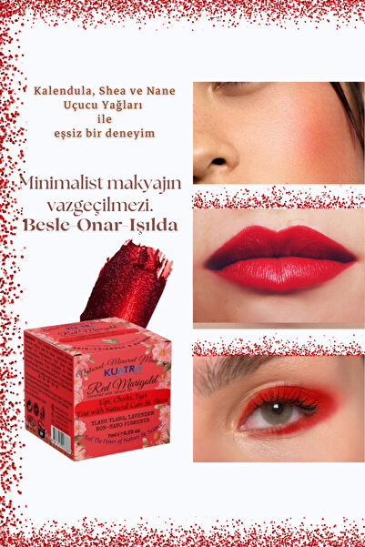 KUATRA Red Marigold Nemlendirici - Antioksidan Işıltı Veren Balm (DOĞAL İÇERİKLİ RUJ- ALLIK-GÖZ FARI)