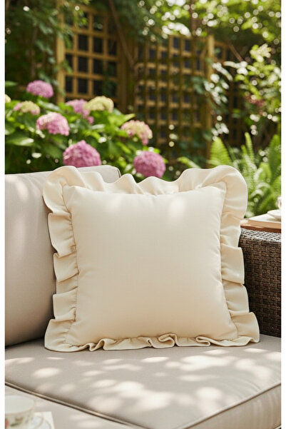 ALTINPAMUK Bohemian Cream Color - Milan Ruffled Throw Pillow Cover Square Design