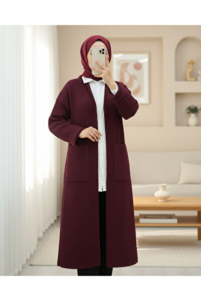 Modamorfo Double Pocket Long Knit Cardigan - Burgundy