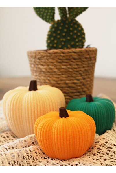 San Concept 3’lü Modern Dekoratif Balkabağı Seti – Turuncu, Yeşil ve Krem Ren...