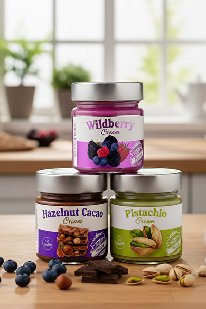 Frapella Antep Fıstık Kreması, Kakaolu Fındık Kreması, Orman Meyvesi Kreması 3 Adet x 220 Gr.