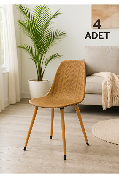 Estelia Abant Doğal Ahşap Ayak Plastik Ahşap Desenli Sandalye 4 Adet