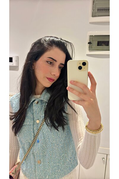 boho chıc Blue Sequin Detailed Sleeveless Denim Vest