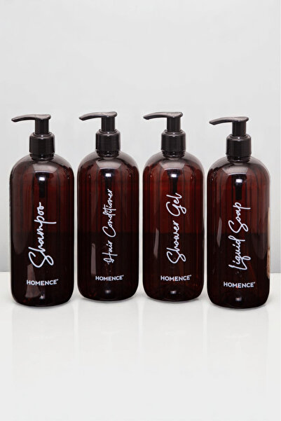 homence 4-Piece Shampoo Shower Gel Conditioner Liquid Soap Printed Plastic Bottle Bathroom Set Amber Soap Dispenser 500 ml