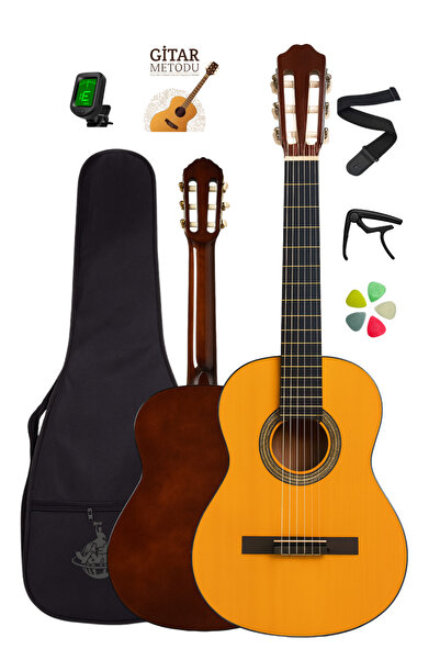 Campbell Klasik Gitar Naturel Ful Set (Taşıma Kılıfı, Gitar Askısı, Akort Cihazı, Pena, Metodu Hediye)
