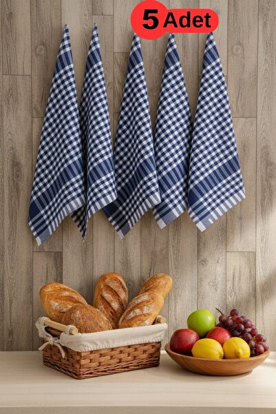 Mislina Home Pötikareli 5'li Mavi Alman Servis Peçetesi Mutfak Havlusu Beslenme Örtüsü Kurulama Bezi 47x67cm