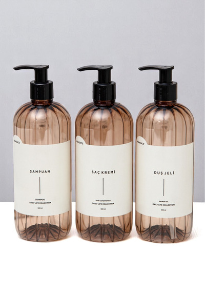 homence 3 Συσκευασία Σαμπουάν Αφρόλουτρο Conditioner Ετικέτα Πλαστικό Σετ Μπάνιου Μπουκάλι Ανοιχτό Καφέ Δοχείο σαπουνιού 500 ml