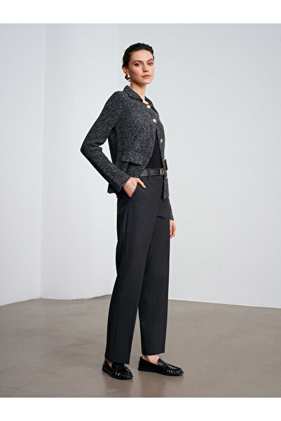 Dilvin 72208 Belted Melange Fabric Trousers-Anthracite