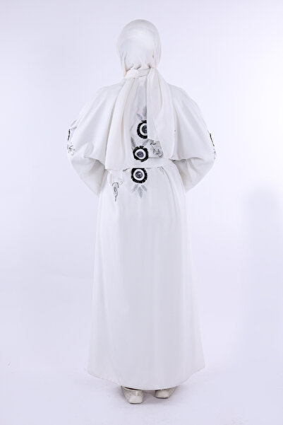 Bym Fashion Екрю Абая 7898 - З вишивкою та поясом на талії