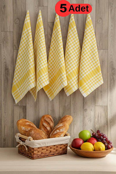 Mislina Home Pötikareli 5'li Sarı Alman Servis Peçetesi Mutfak Havlusu Beslenme Örtüsü Kurulama Bezi 47x67cm