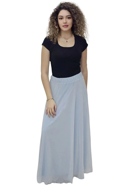 lodmela Fusta din șifon evazată albastră - cu talie elastică 6003