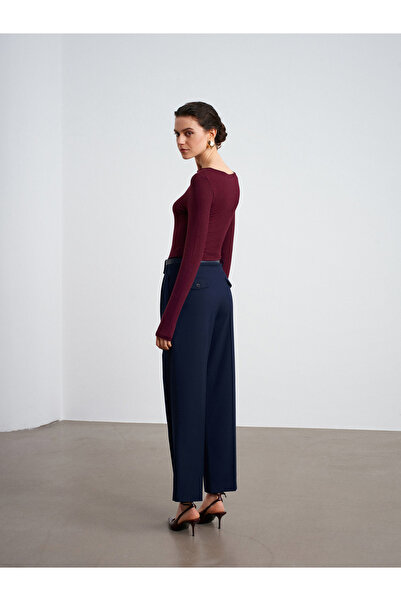 Dilvin 72178 Double Pleated Fabric Trousers-Navy Blue