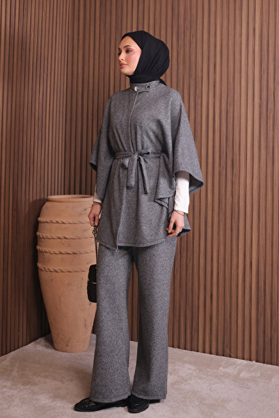 Balenbi Women's Jacquard Fabric Belted Poncho Hijab Set 1141