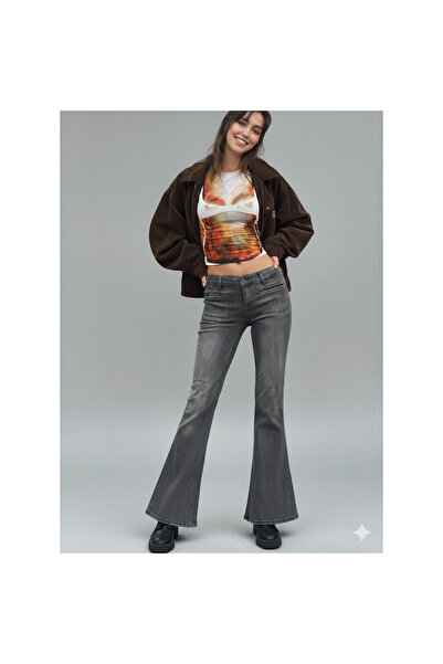 Mokşa Y2K Vintage Front Pocket Detail Gray Low Waist Flared Bootcut Jean