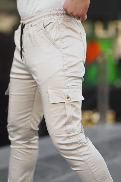 comstar Men's Slim Fit Cargo Pocket Pants with Elastic Waist and Legs