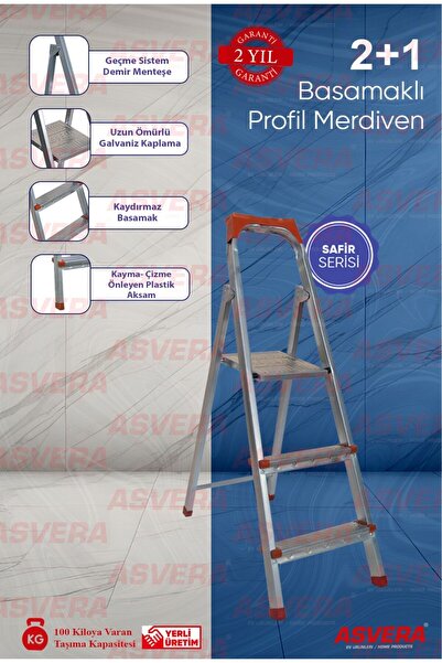 ASVERA Safir Serisi - 2 1 Basamaklı Galvanizli Profil Merdiven - Ev - Bahçe - Iş Yeri Için Dayanıklı