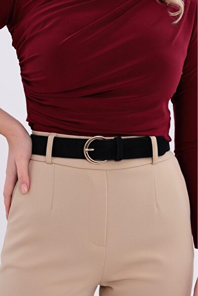MODAM HİFA Oval Buckle Suede Belt Women's Belt Trouser Belt Dress Belt Shirt Belt Waist Belt