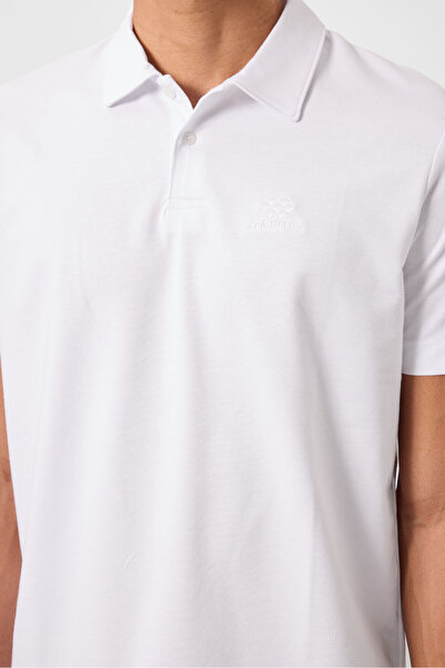 TOMMY LIFE Bílé pánské tričko Standard Fit Basic Polo Neck - 87748