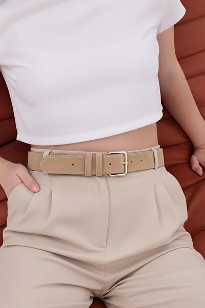 MODAM HİFA Gold Buckle Suede Belt Women's Belt Trouser Belt Dress Belt Waist Belt Shirt Belt