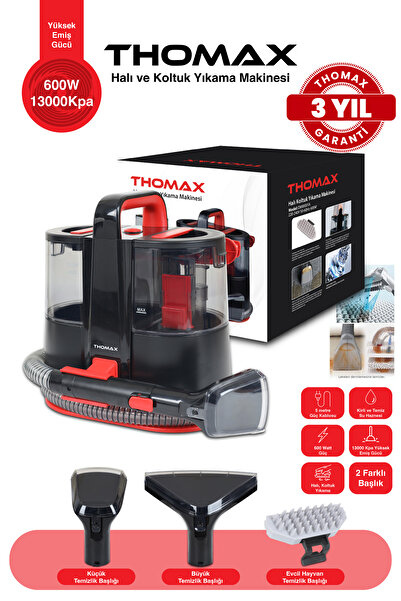 THOMAX Koltuk Halı Yıkama Ve Leke Çıkartma Makinesi 1500 Ml Temiz 850 Ml Kirli Su Haznesi 600W Güç