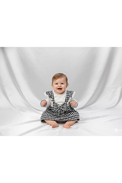 moda kampı Kazayağı Desenli Kurdele Detaylı Bebek Elbise