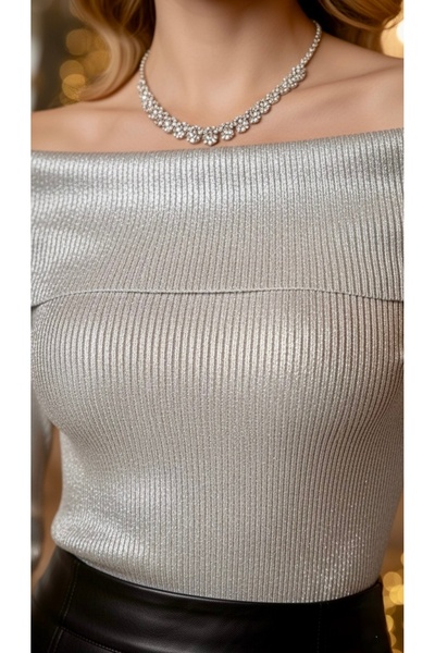 bohostyle Elegant Bardot Foil Knitted Blouse, Ideal for Occasions