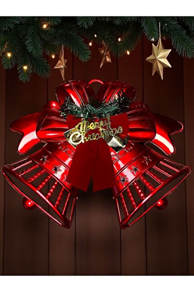 Happyland Yılbaşı 30 cm Kırmızı Renk Büyük Boy Çan Kapı Duvar Süsü Yılbaşı Dekor Süs HP146