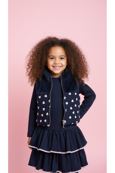 Polin فستان كاجوال للفتيات باللون الأزرق الداكن