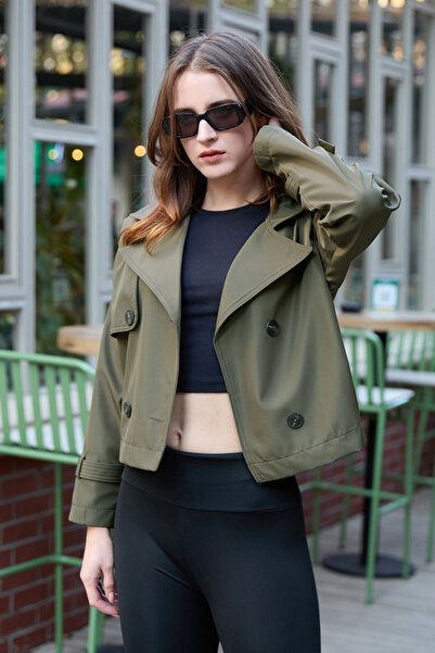 Fulla Moda Basic Buttoned Double-Breasted Collar Trench Coat