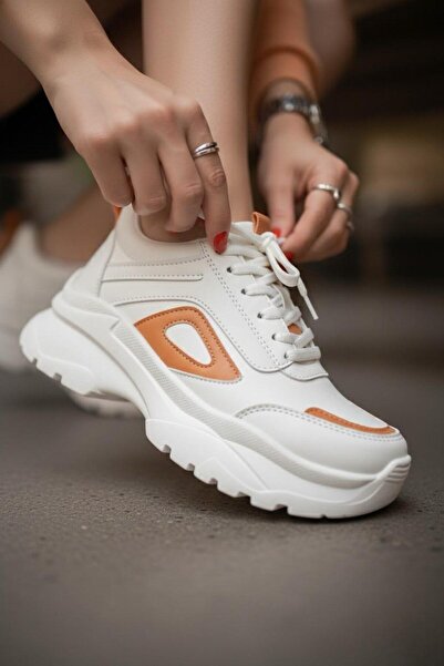 marinarosse Women's Vales White Orange High Sole Sneakers
