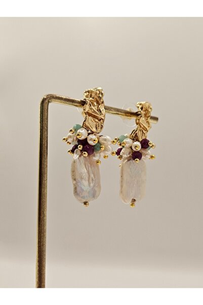 İNCİORA JEWELRY GERÇEK BAROK İNCİ ZÜMRÜT VE YAKUT KÜPE